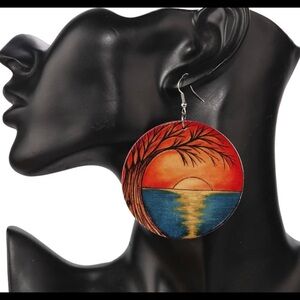 Beautiful Sunset Painting Wood Earring